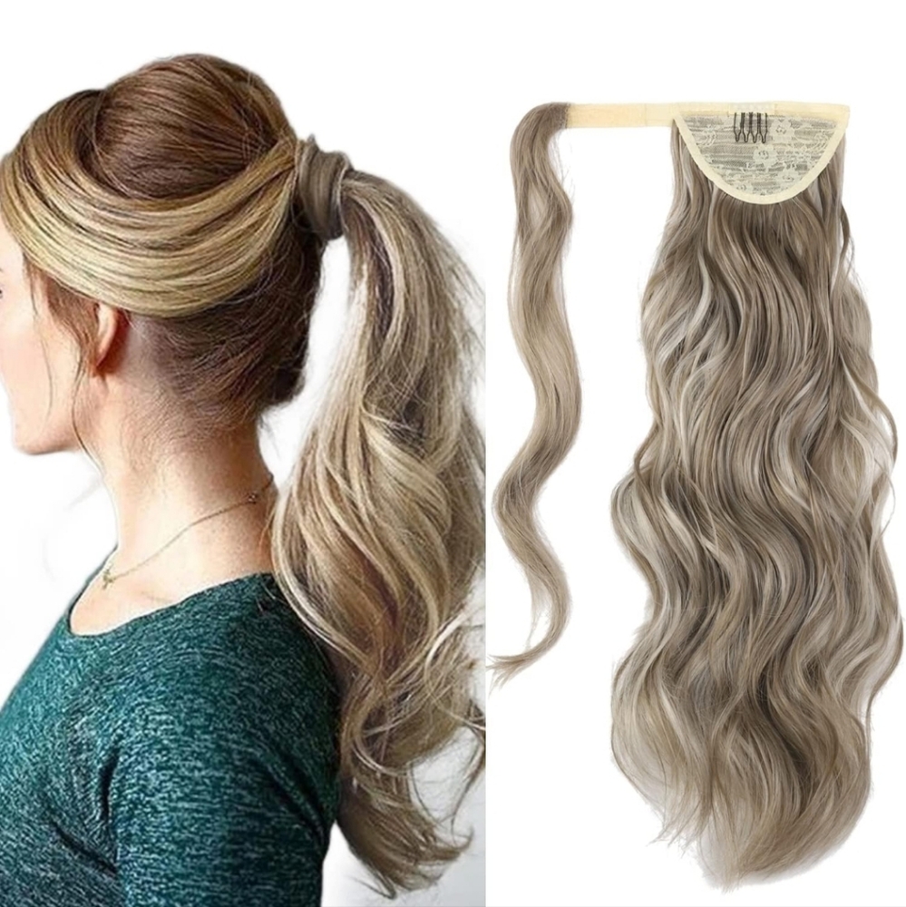 Ponytail Extension Long Curly Wave Magic Paste Balayage Light Blonde